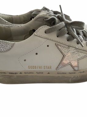 Golden Goose Hi Star Leather Platform Sneakers Silver Cracked Silver Star